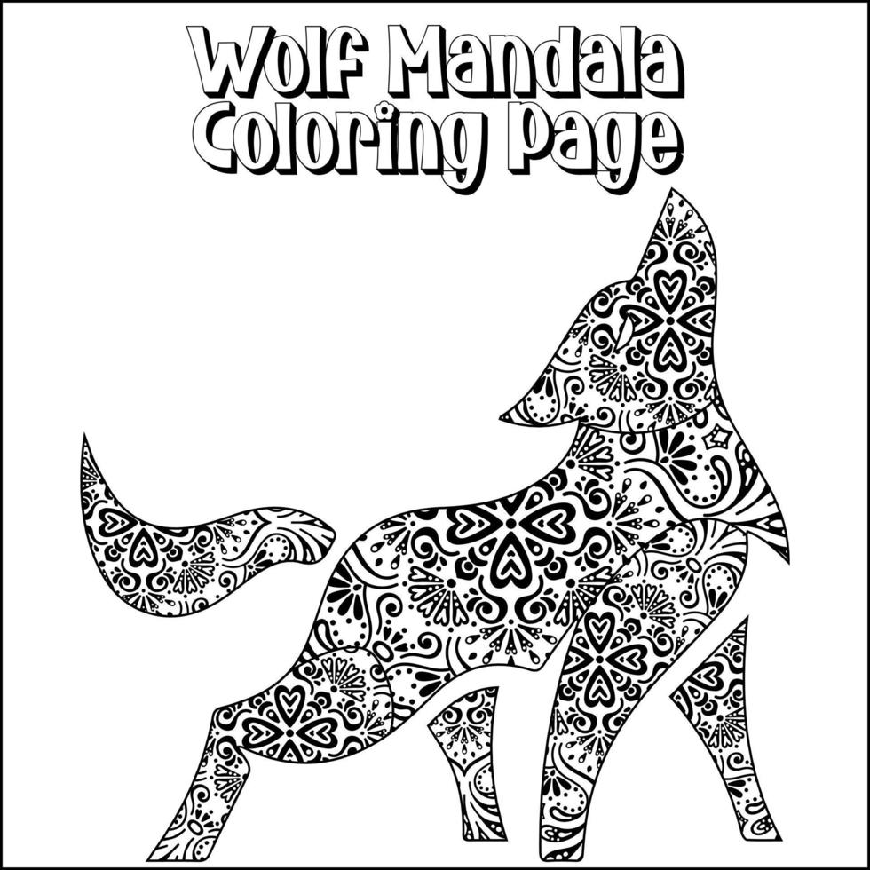 Wolf Mandala Coloring Page for Kids vector