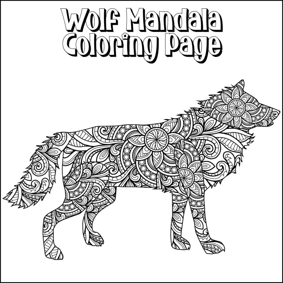 Wolf Mandala Coloring Page for Kids vector