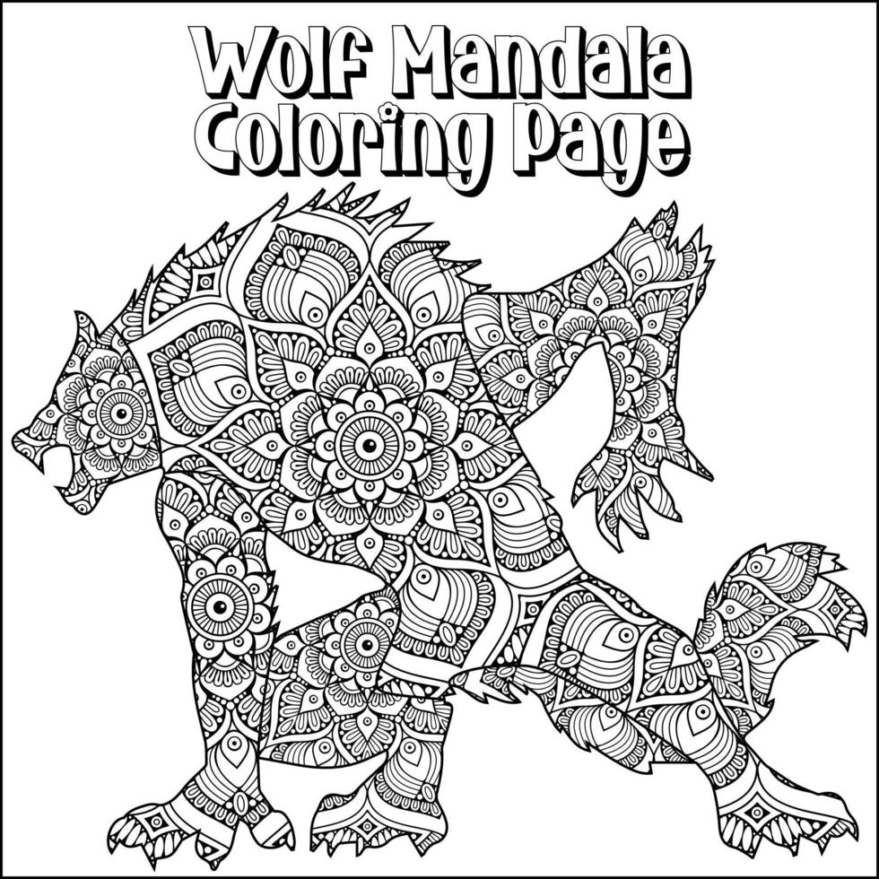 Wolf Mandala Coloring Page for Kids vector