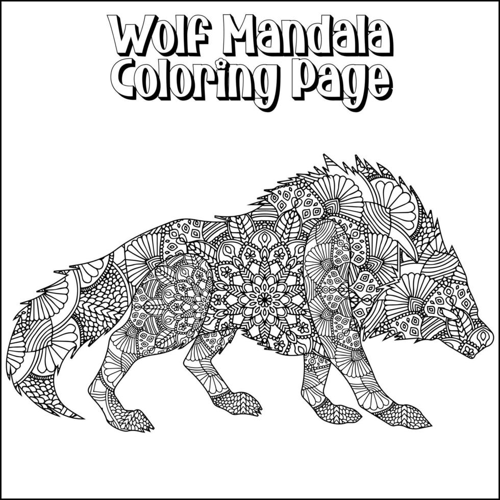 Wolf Mandala Coloring Page for Kids vector