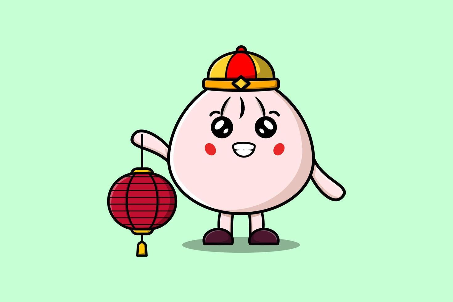 Cute cartoon Dim sum chinese holding lantern vector