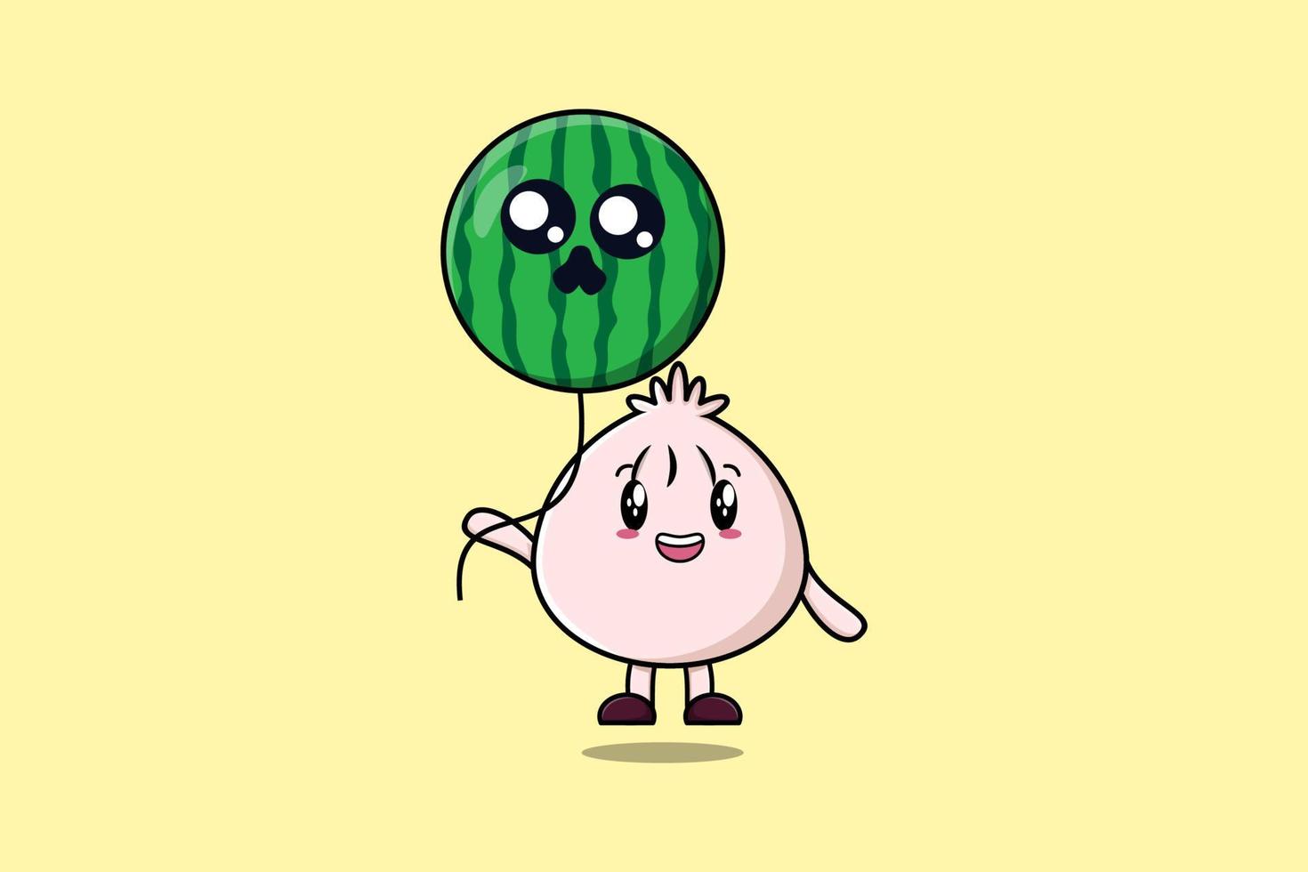 Cute cartoon Dim sum floating with watermelon vector