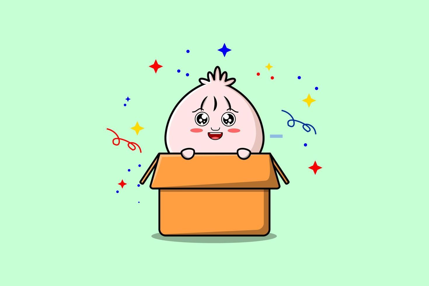 Cute cartoon Dim sum character coming out from box vector