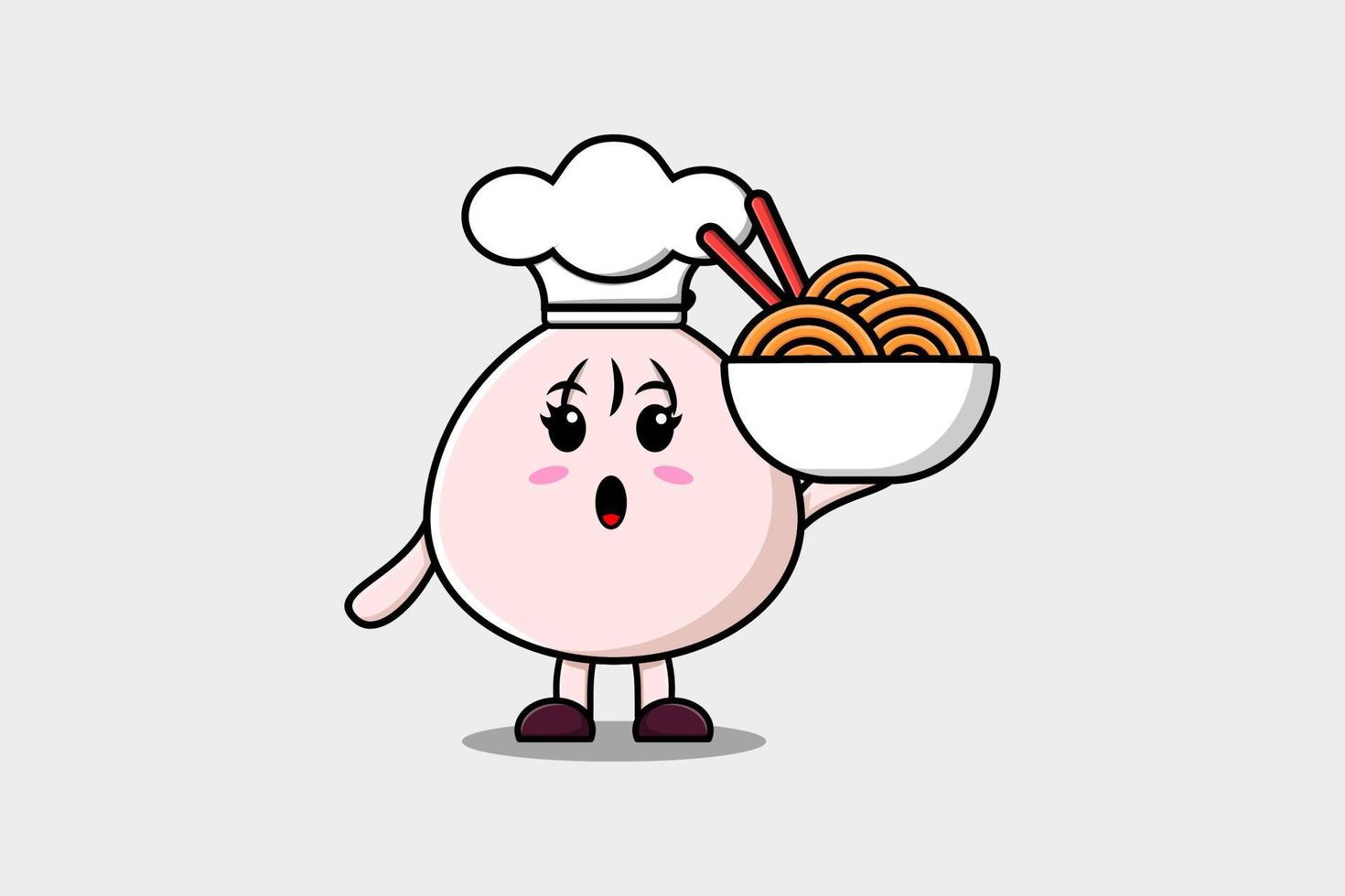 Cute cartoon Dim sum chef holding noodles in bowl vector