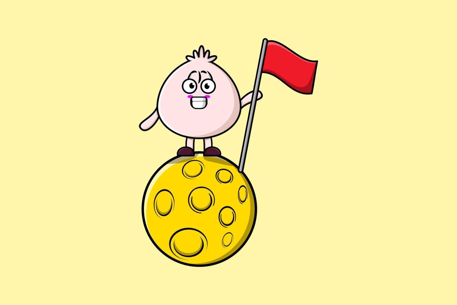 Cute cartoon Dim sum standing on moon with flag vector