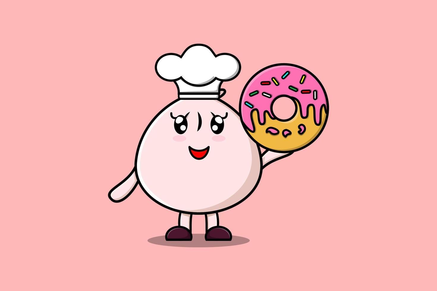 Cute cartoon Dim sum chef character donuts vector
