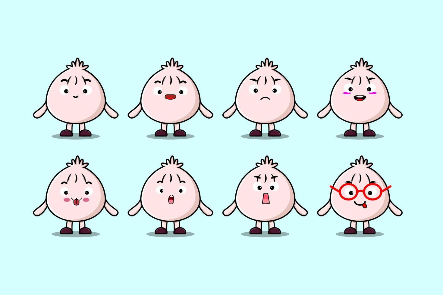 Set kawaii Dim sum cartoon character expressions vector