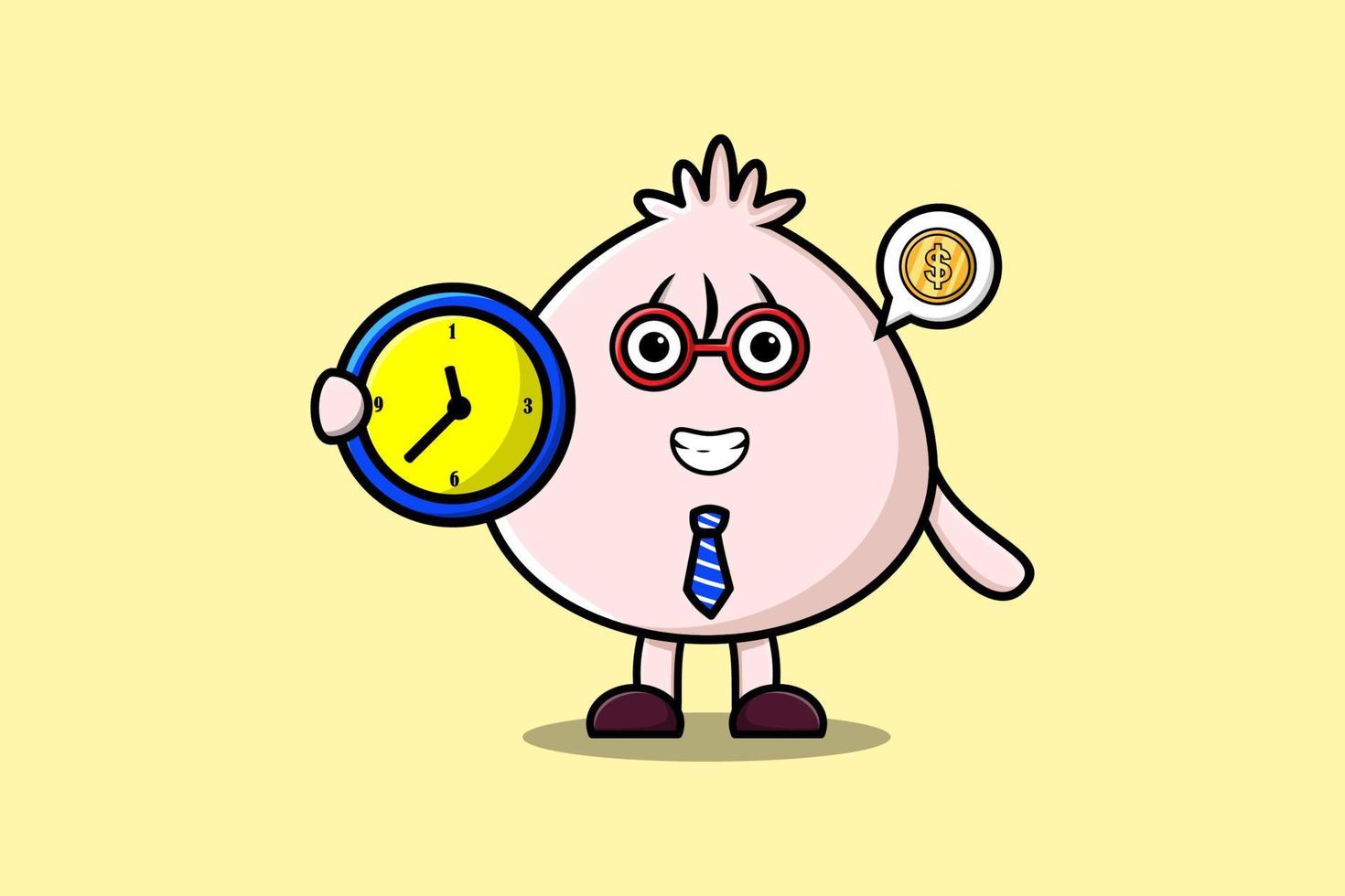 Cute cartoon Dim sum character holding clock vector