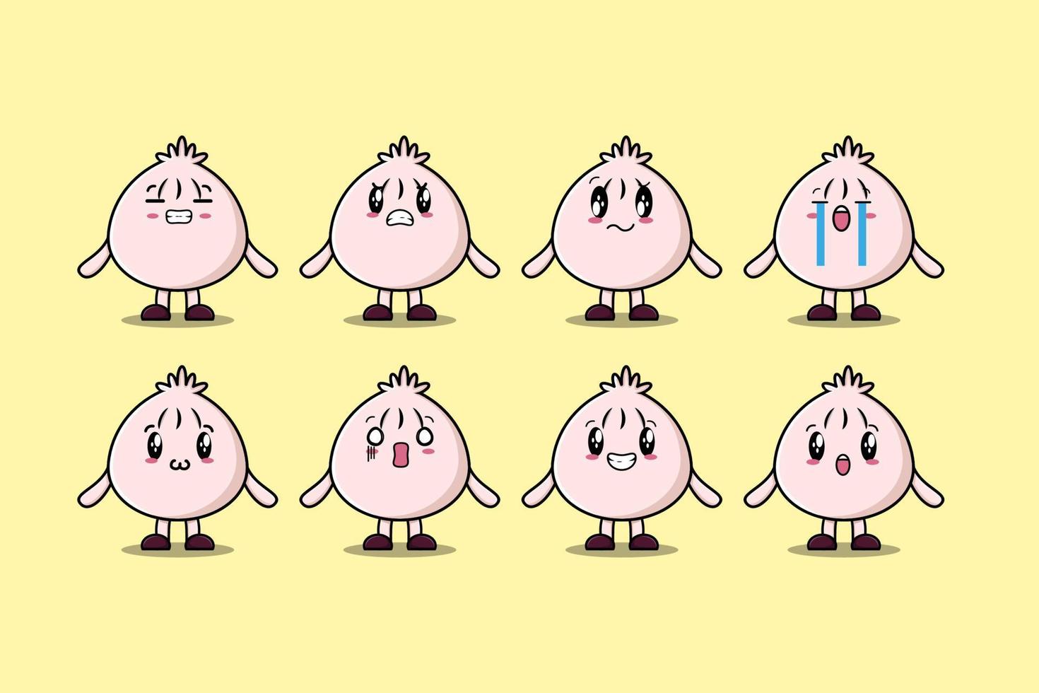 Set kawaii Dim sum cartoon character expressions vector