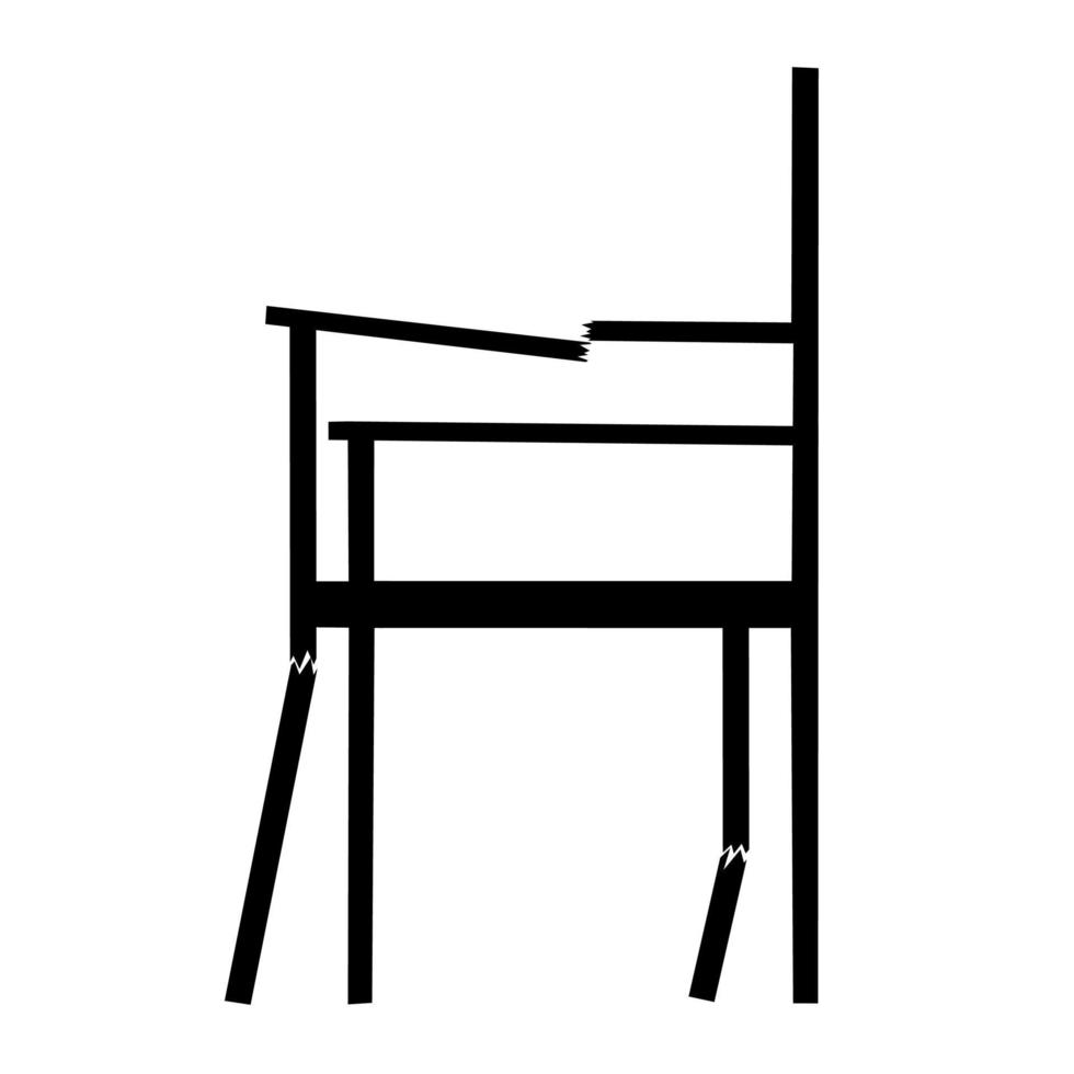 Broken chair vector illustration, broken sitting chair on white background.