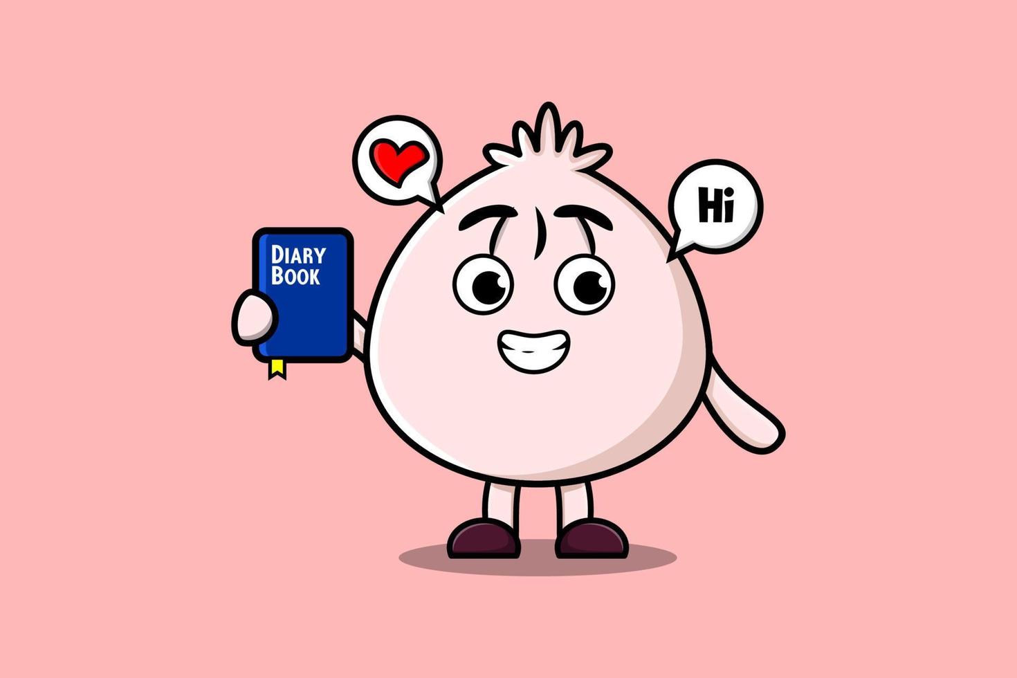 Cute cartoon Dim sum character holding diary book vector