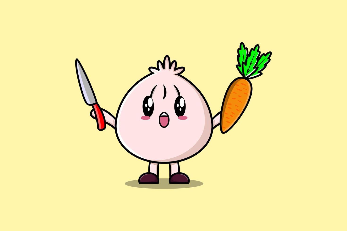 Cute cartoon Dim sum holding knife and carrot vector