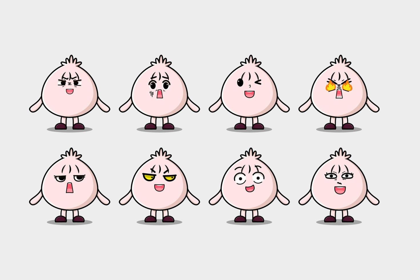 Set kawaii Dim sum cartoon character expressions vector