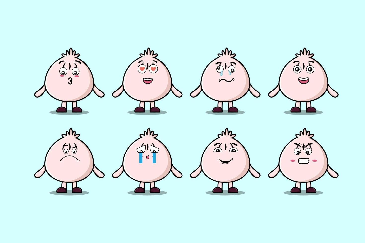 Set kawaii Dim sum cartoon character expressions vector