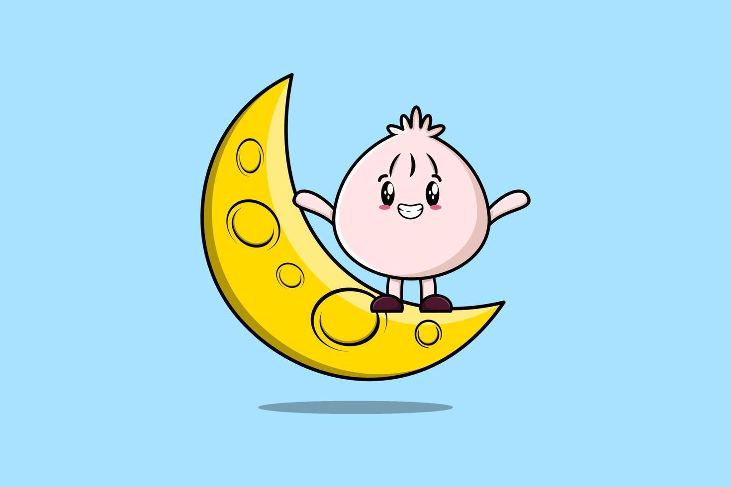 Cute cartoon Dim sum standing on the crescent moon vector