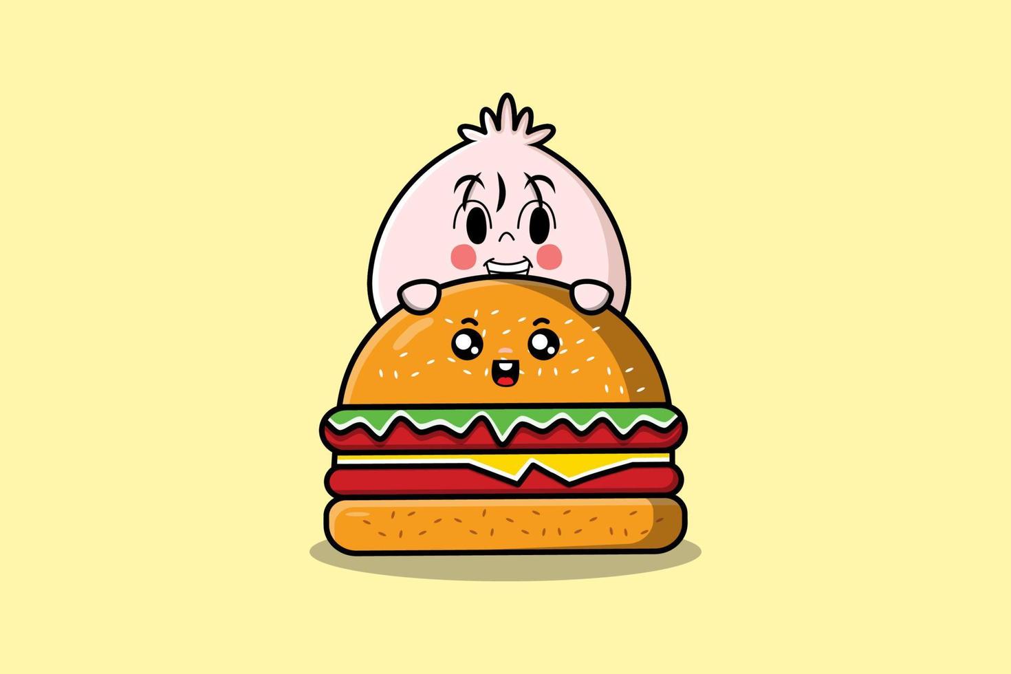 linda oscuro suma dibujos animados personaje ocultación en hamburguesa vector