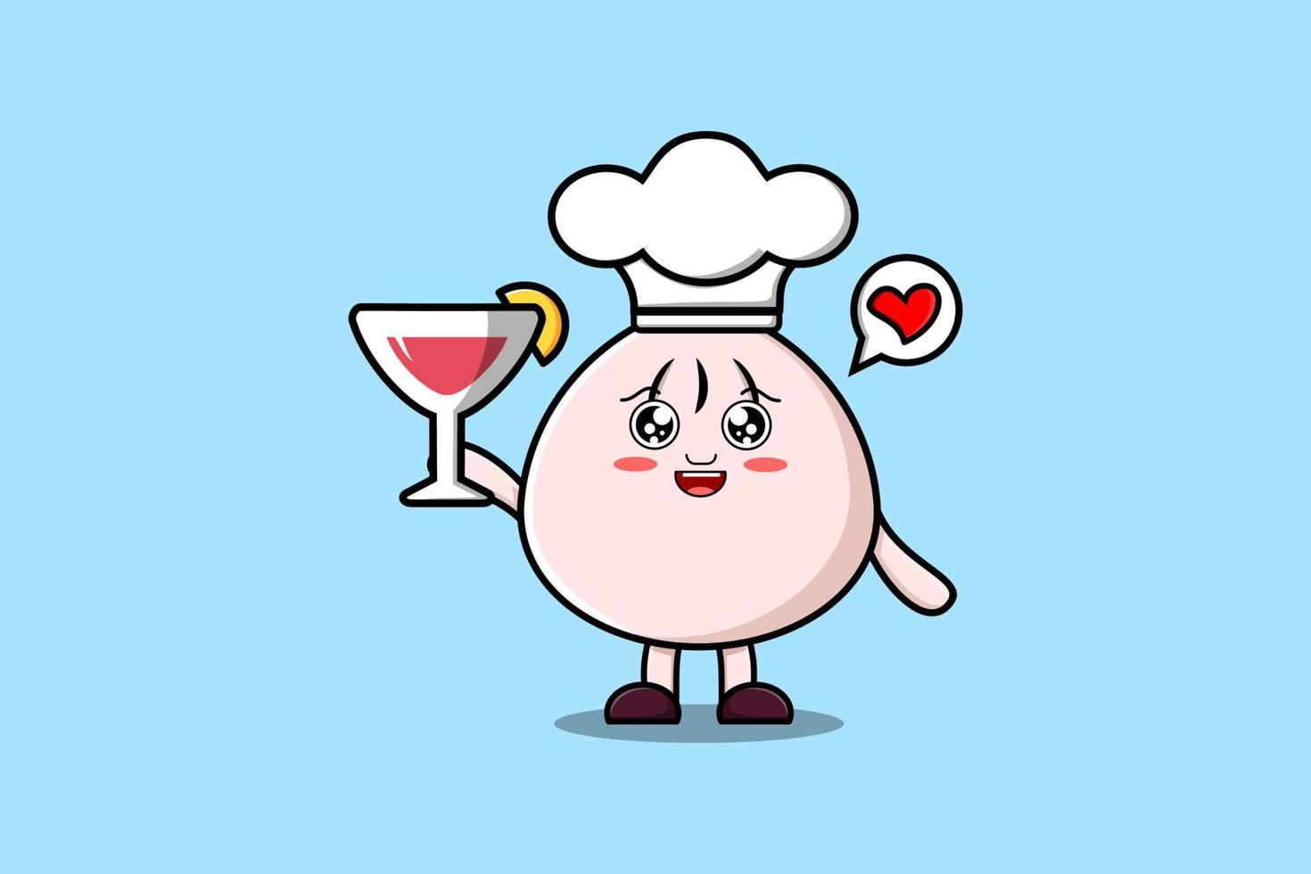 Cute cartoon Dim sum chef holding wine glass vector