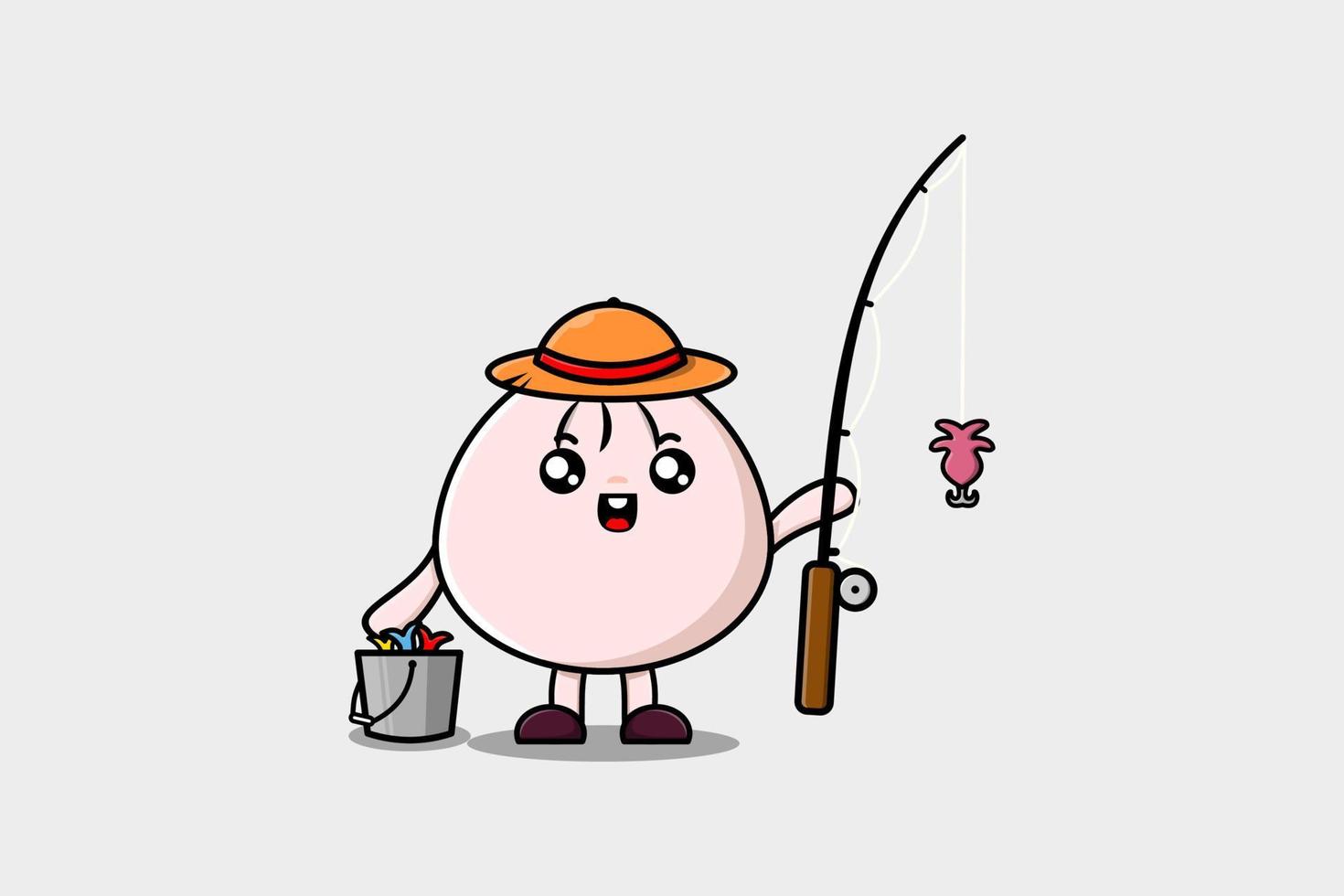 Cute cartoon Dim sum ready fishing character vector