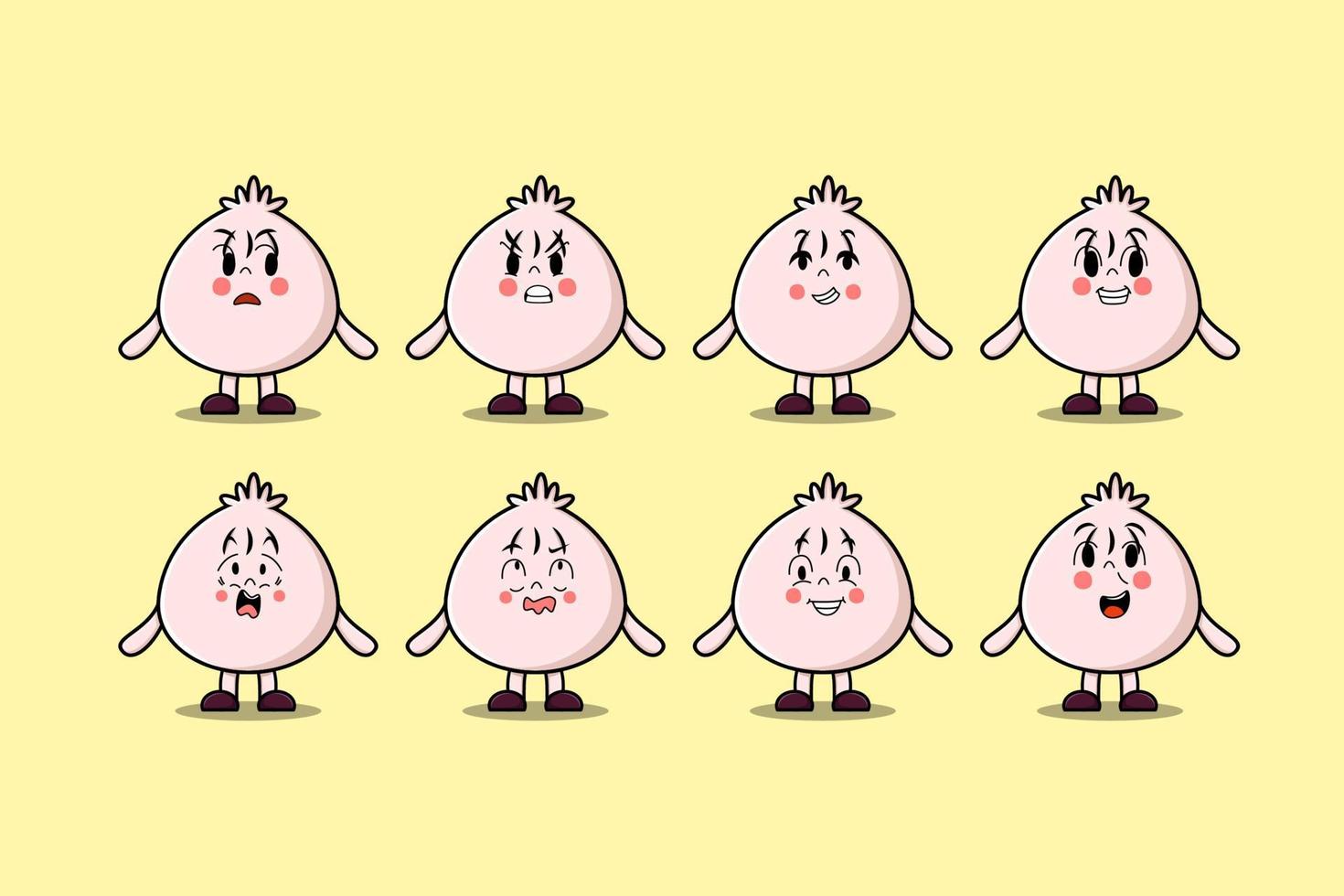 Set kawaii Dim sum cartoon character expressions vector