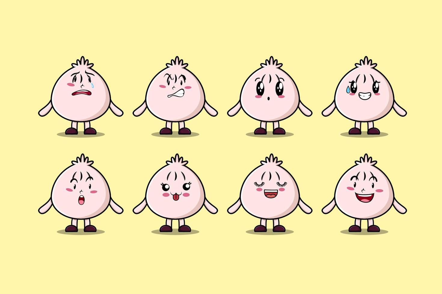 Set kawaii Dim sum cartoon character expressions vector