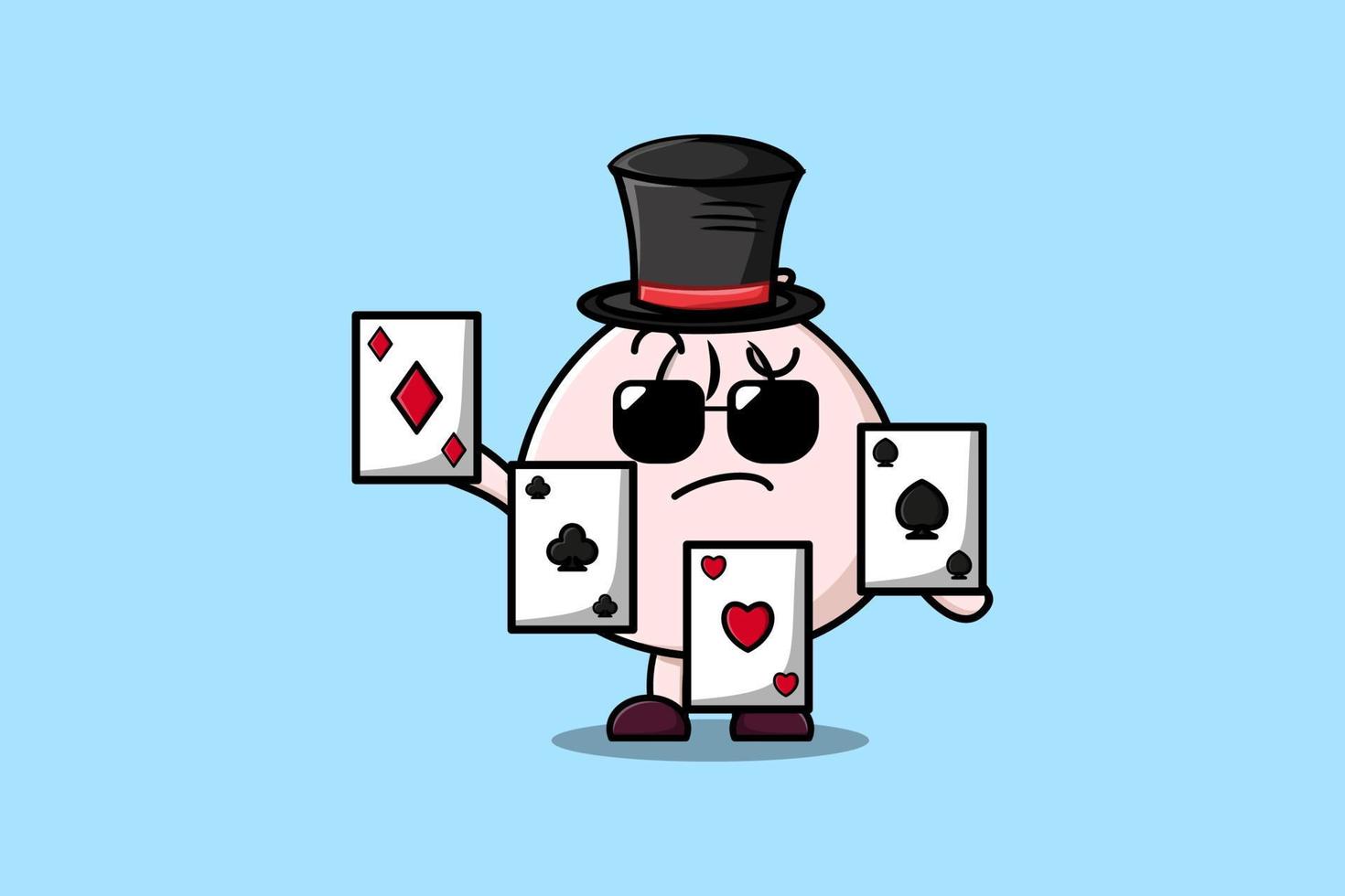 Cute cartoon Dim sum magician playing magic cards vector