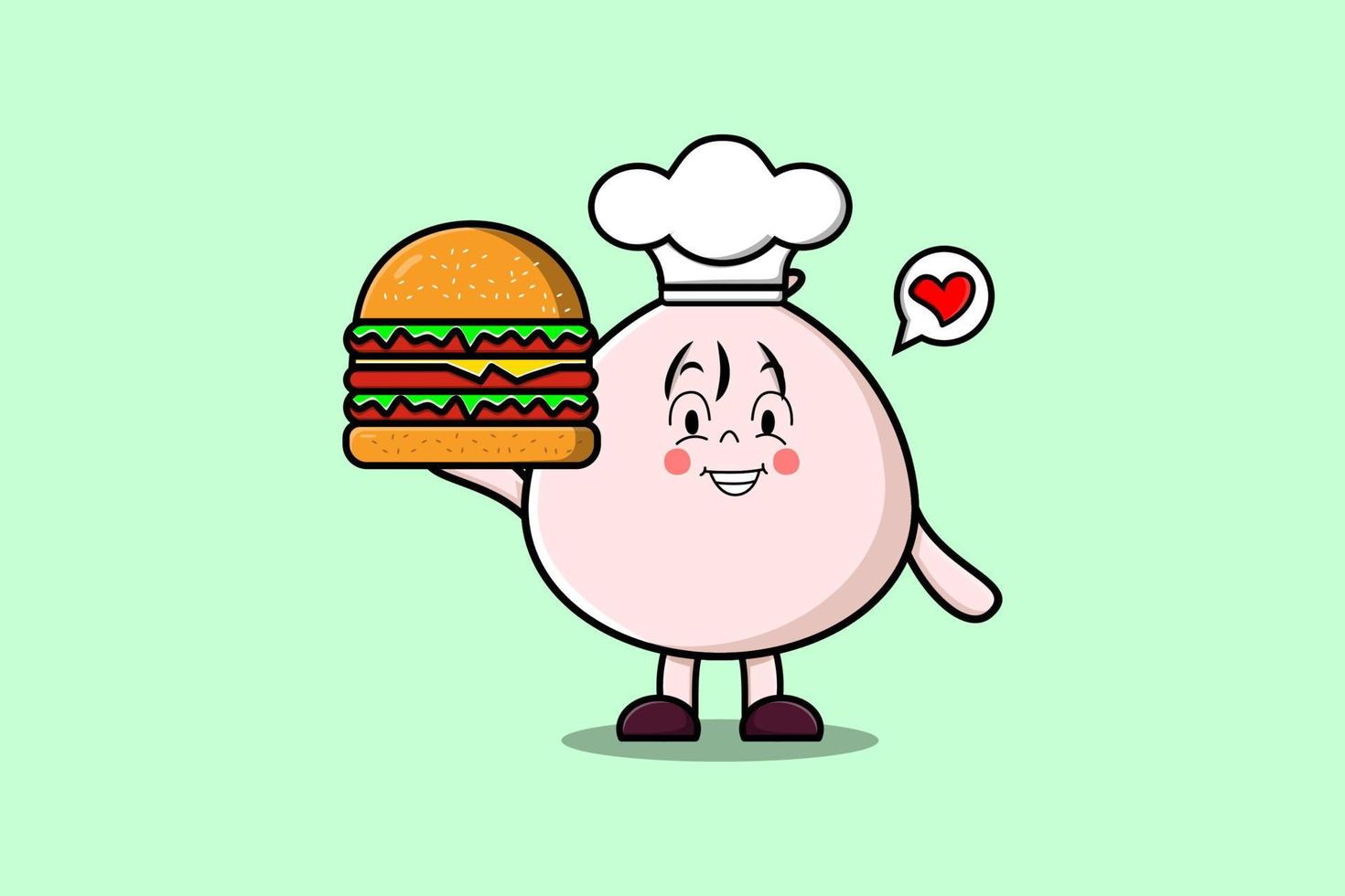Cute cartoon Dim sum chef character holding burger vector