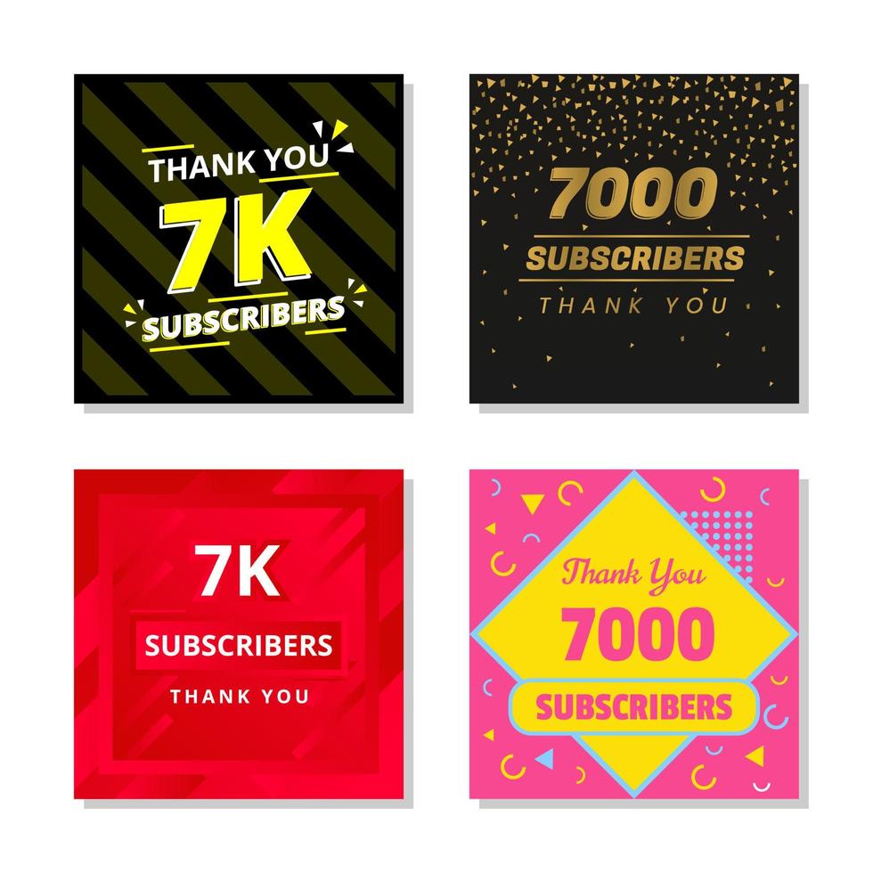 Thank you 7k subscribers set template vector. 7000 subscribers. 7k subscribers colorful design vector. thank you seven thousand subscribers vector