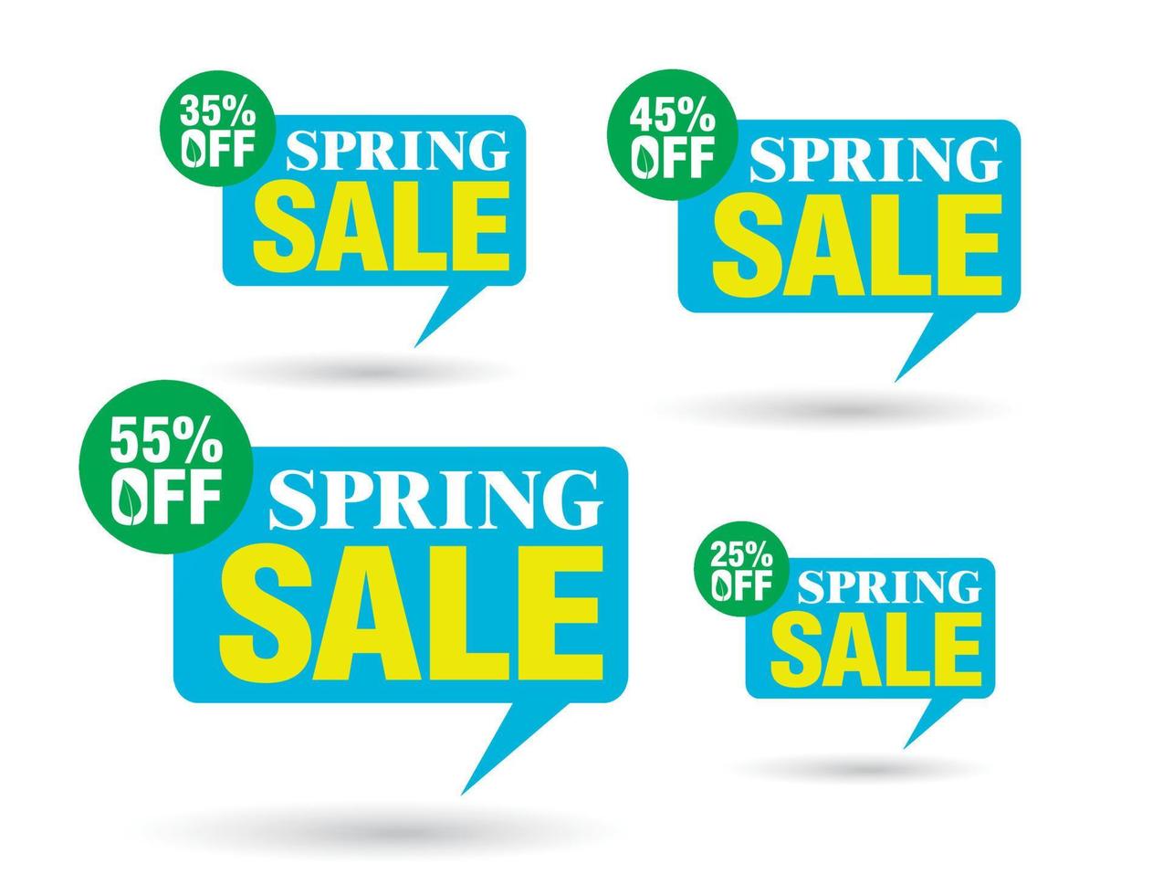 Spring sale tag speech bubble. Set of 25, 35, 45, 55 off discount vector