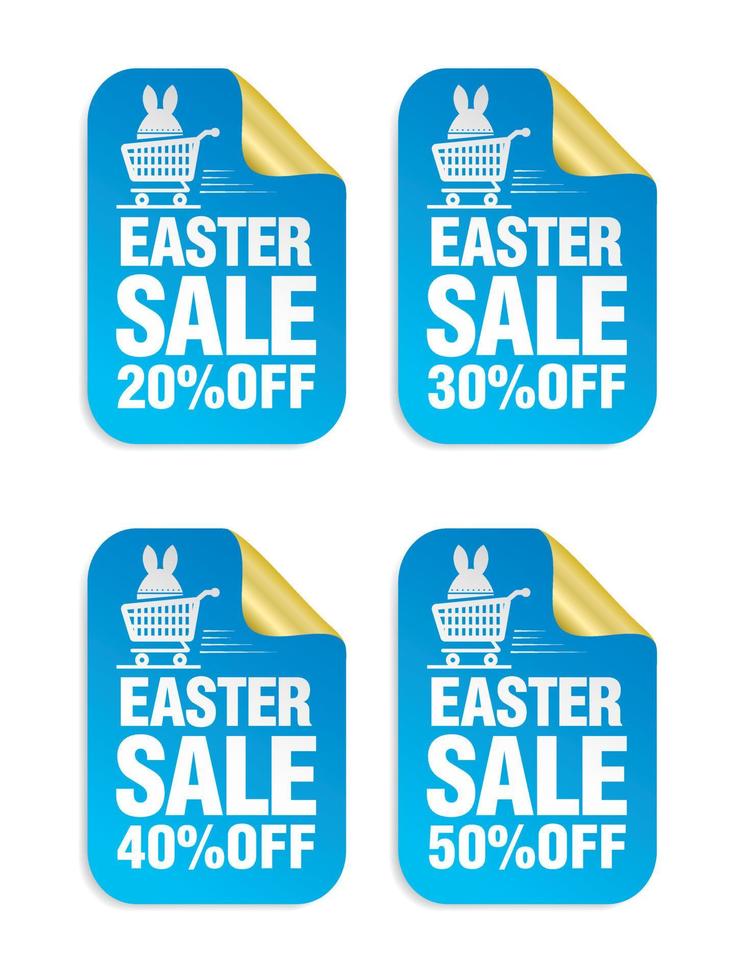 Easter Sale blue sticker set. Sale 20, 30, 40, 50 off vector