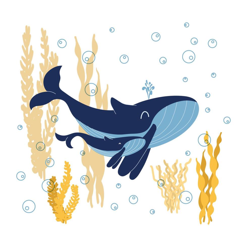 azul ballenas familia mamá y bebé submarino vector ilustración