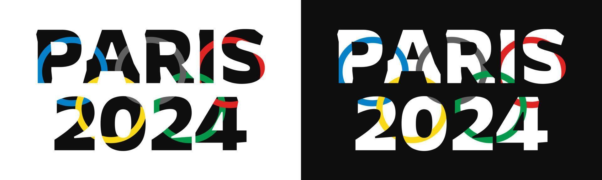 Paris 2024 typography with Olympic rings pattern vector illustration