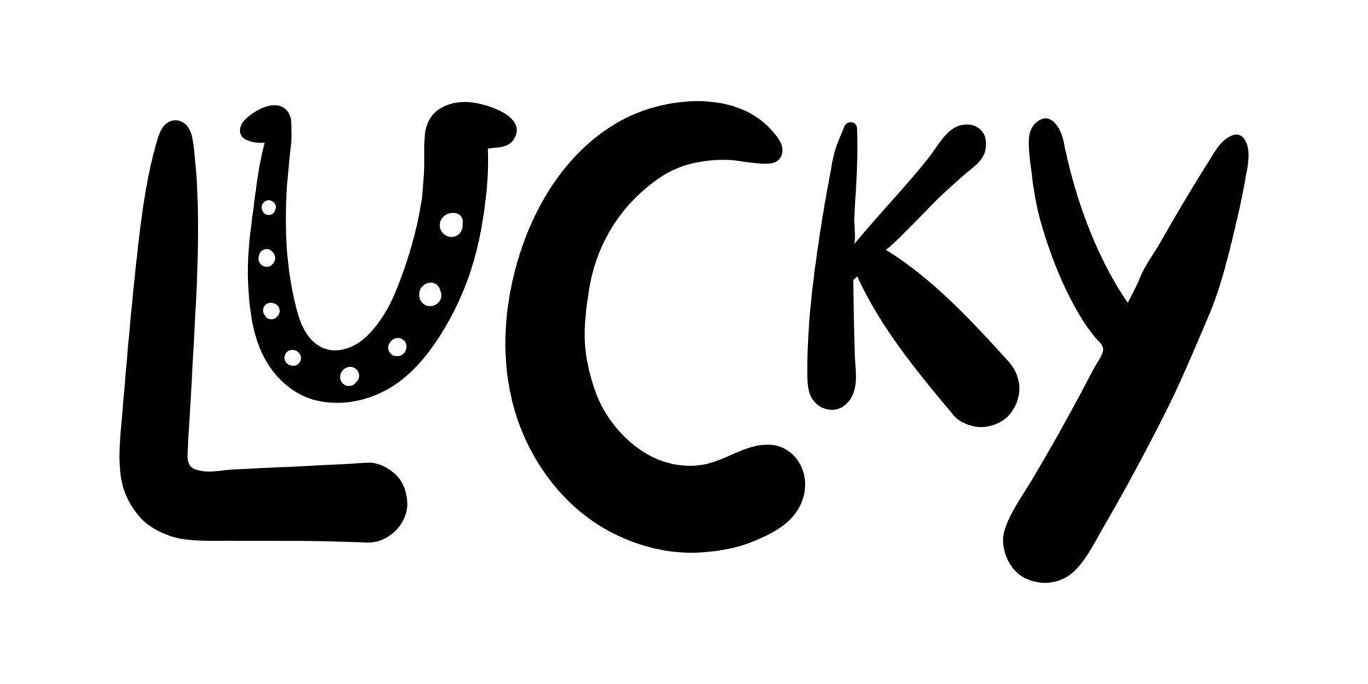 Lucky hand drawn lettering with horseshoe u vector illustration