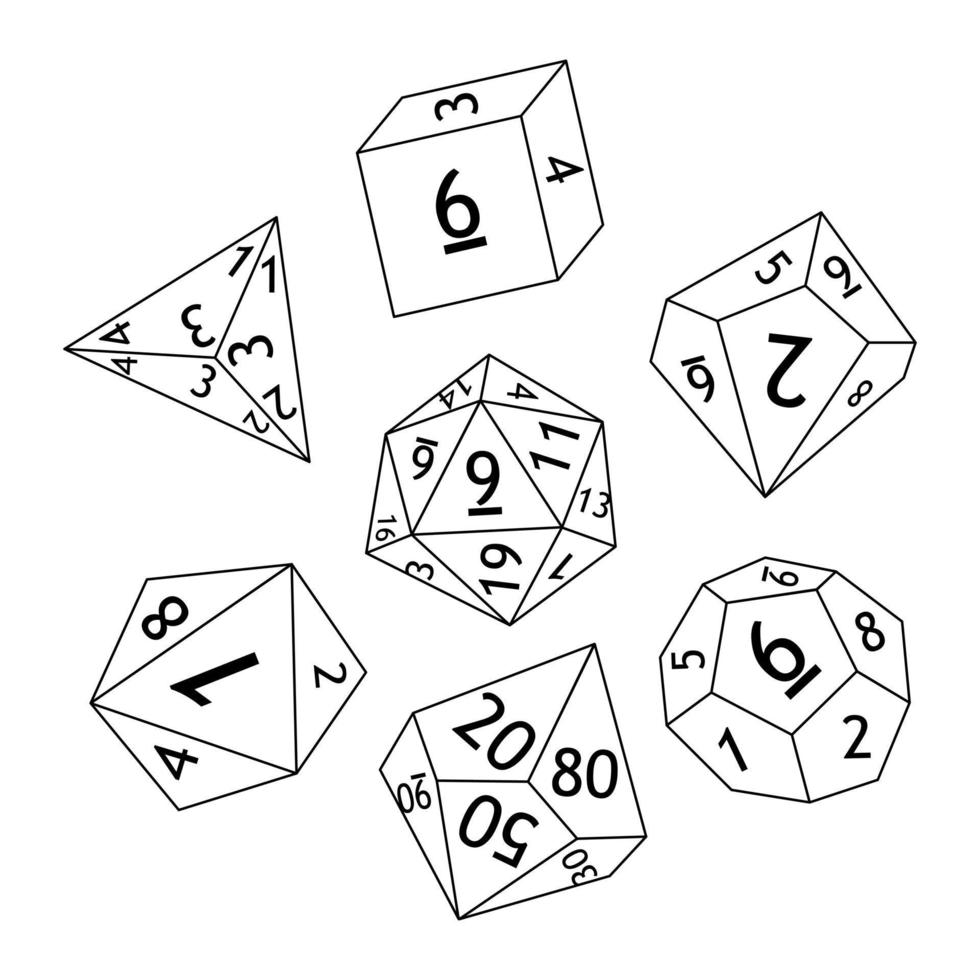 Set of dnd dice rpg tabletop games vector illustration