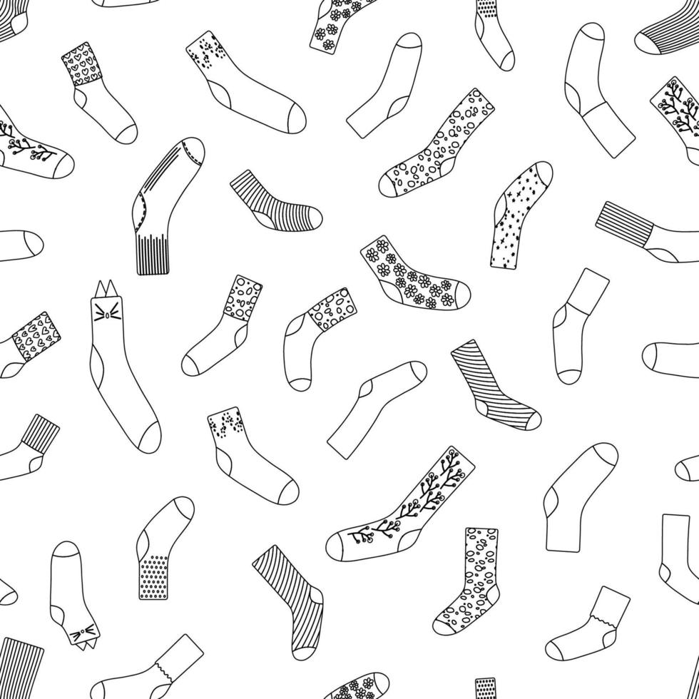 Seamless pattern with doodle outline socks vector illustration