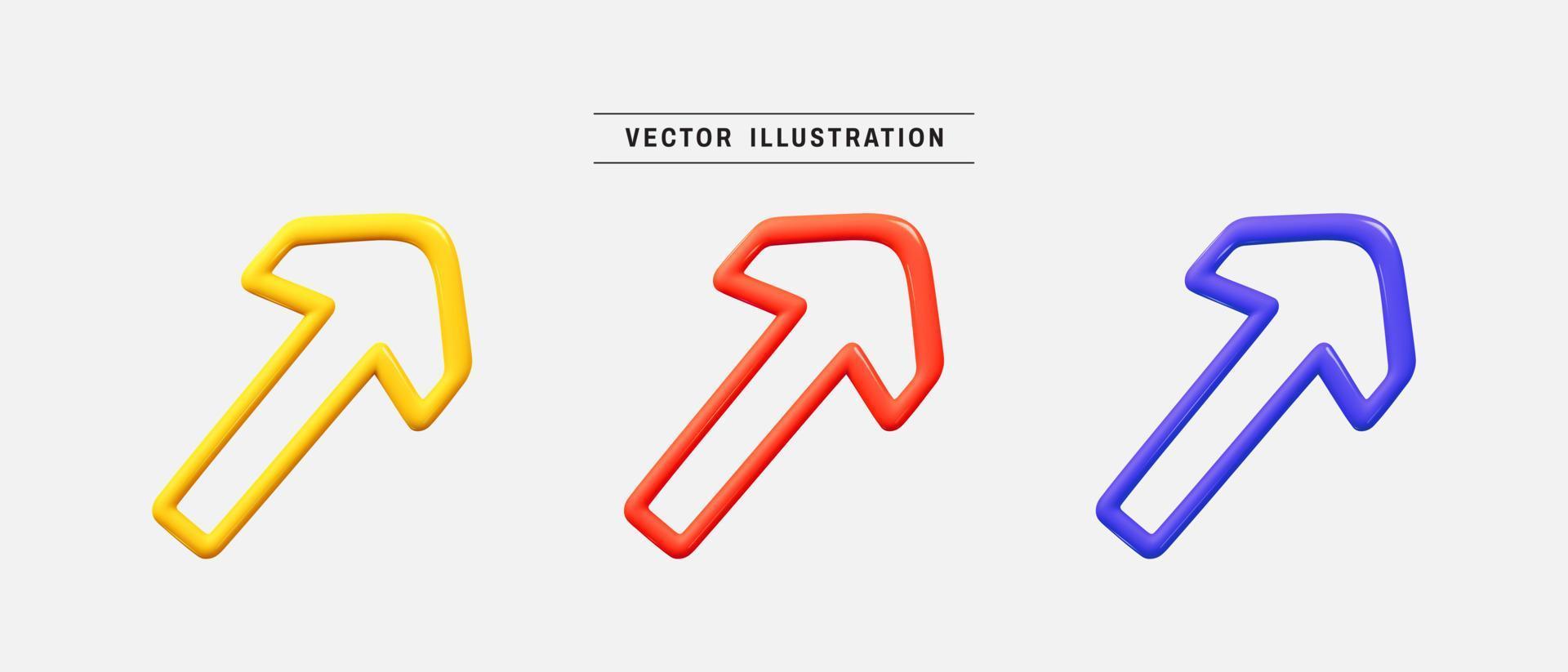 vistoso flechas 3d icono colocar. realista diseño elementos recopilación. vector ilustración en dibujos animados mínimo estilo