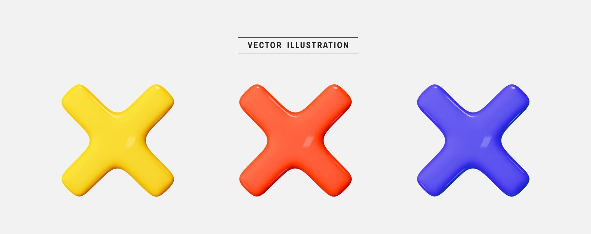 conjunto de cruzar firmar 3d icono hacer realista vistoso diseño elemento en dibujos animados mínimo estilo vector