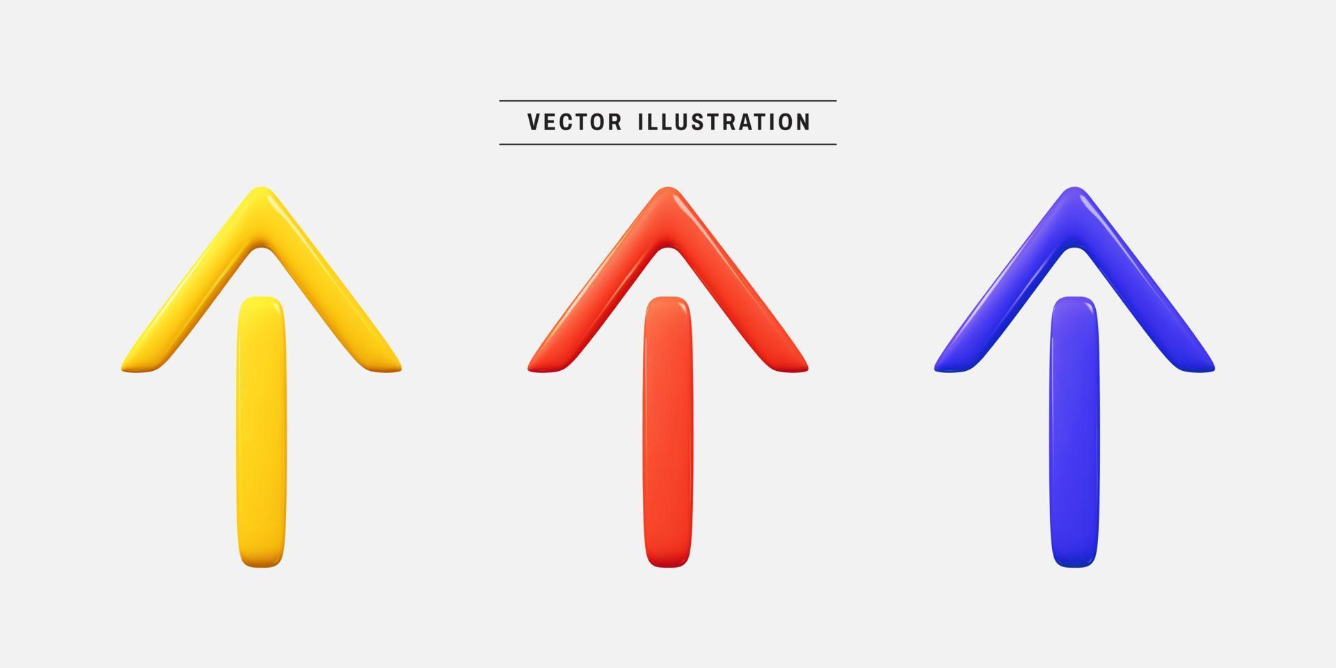 vistoso flechas 3d icono colocar. realista diseño elementos recopilación. vector ilustración en dibujos animados mínimo estilo