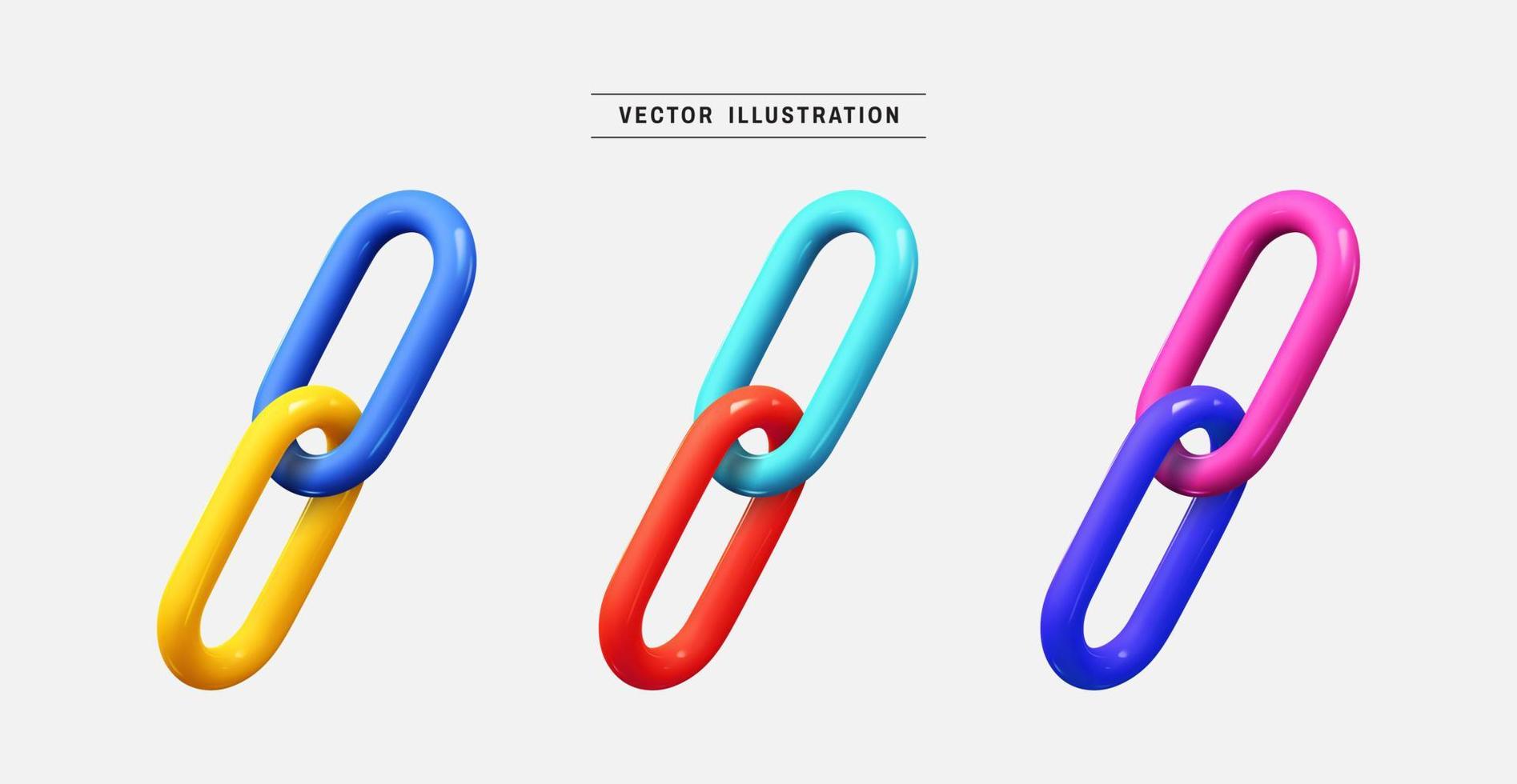 Colorful chain or link 3d icon set. realistic design elements collection. vector illustration in cartoon minimal style