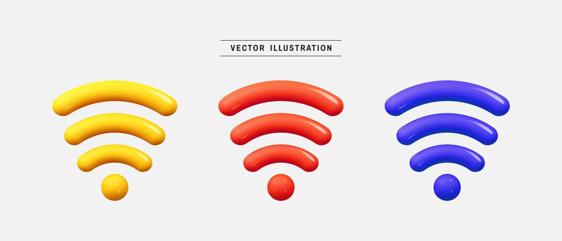 Colorful wireless network wifi 3d icon set. realistic design elements collection. vector illustration in cartoon minimal style