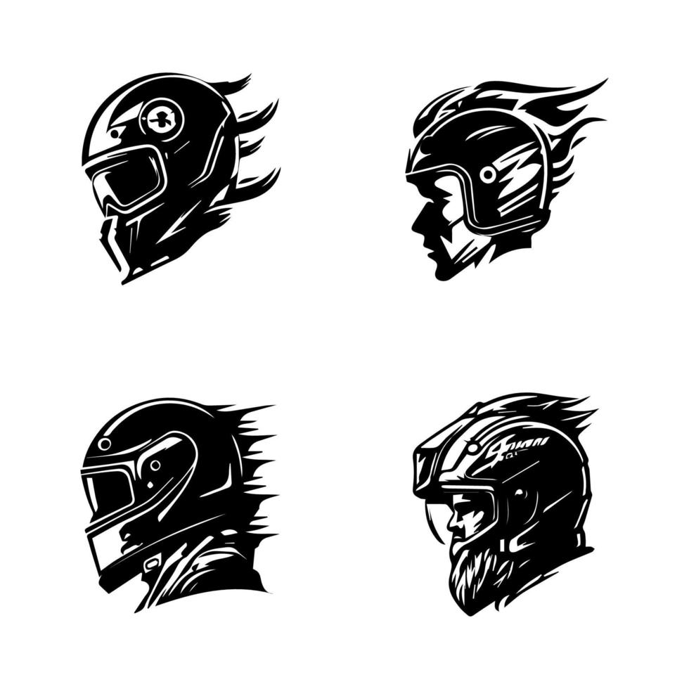 Rev up your brand with our Hand drawn motorcycle biker helmet logo silhouette collection set. Perfect for the daring and adventurous vector