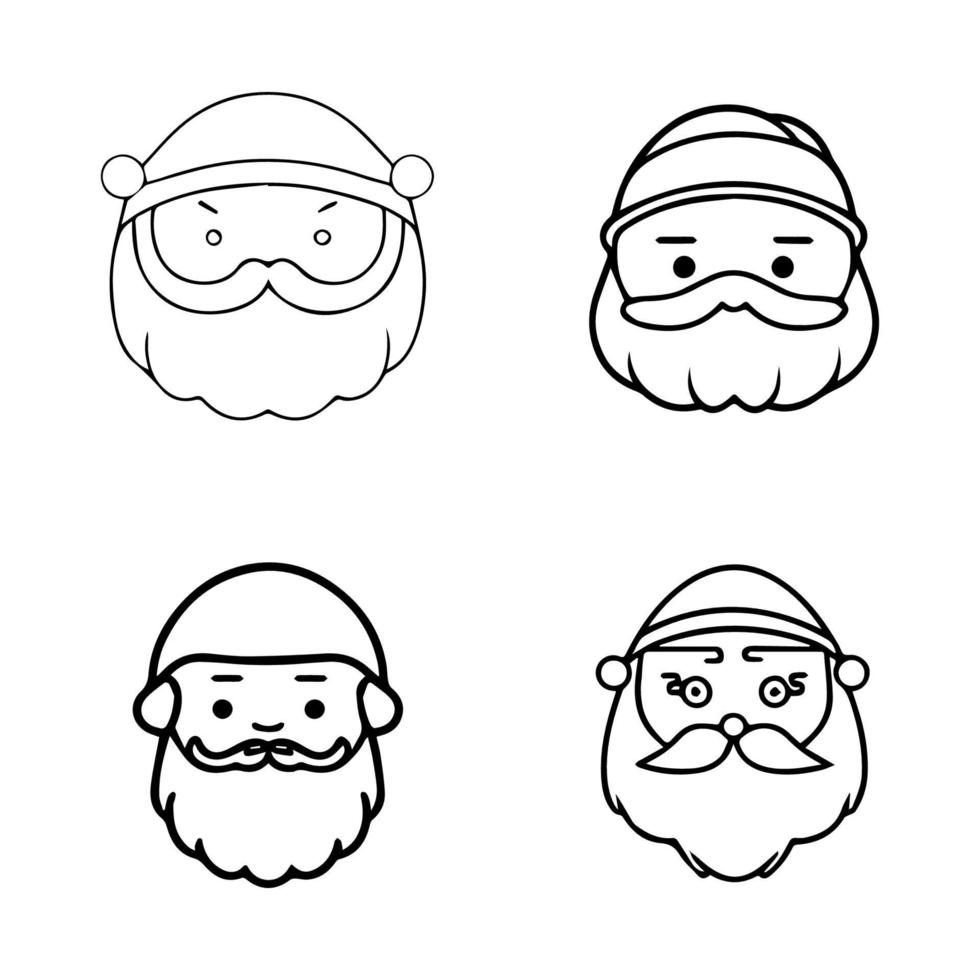 Adorable Hand drawn kawaii Santa Claus head collection set, featuring cute and charming line art illustrations perfect for the holiday season vector