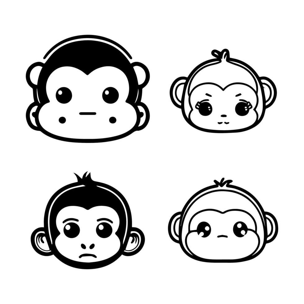 Playful and endearing Hand drawn collection set of cute kawaii monkeys, showcasing the adorable side of these beloved animals vector