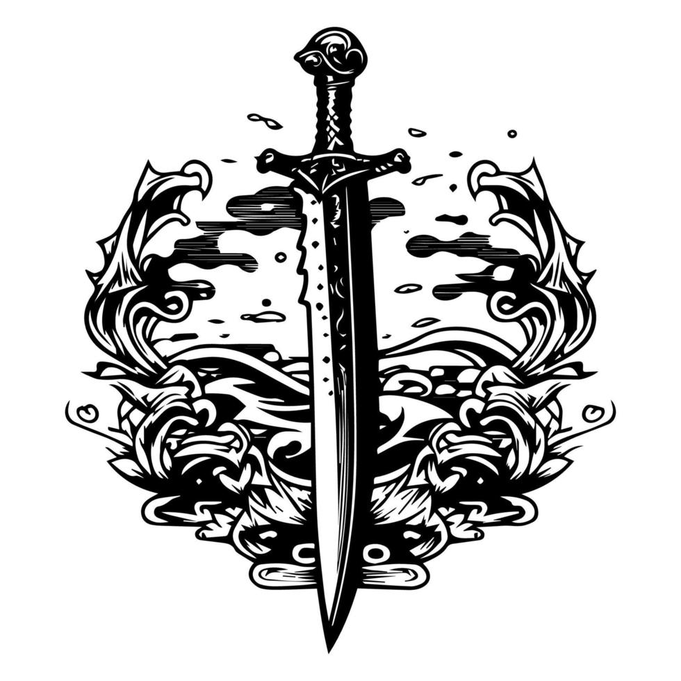 Set sail with the power of the sword. Hand drawn sword logo silhouette collection for your next adventure vector