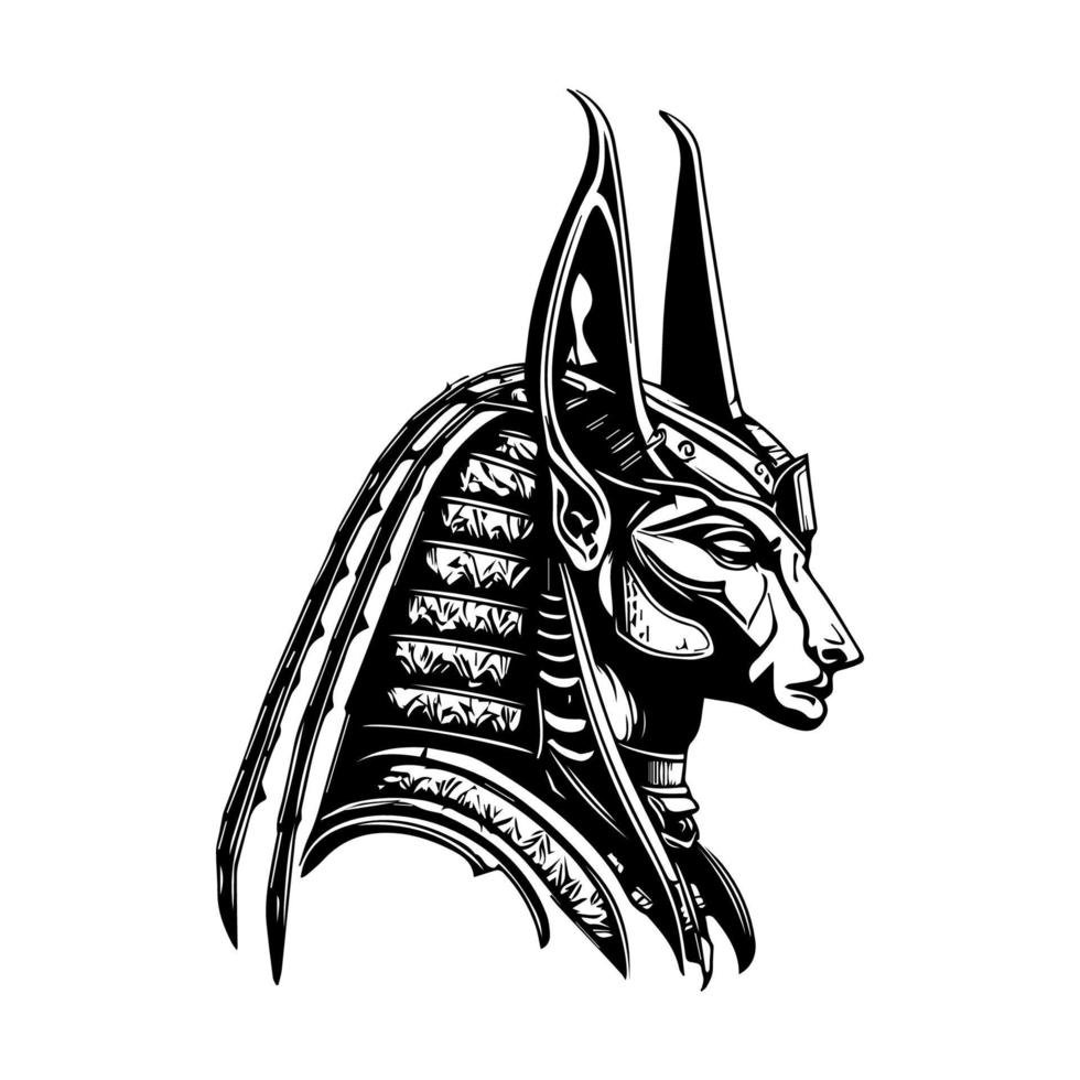 Mesmerizing and striking Hand drawn line art illustration of Anubis head, showcasing the ancient Egyptian deity's power and mystery vector