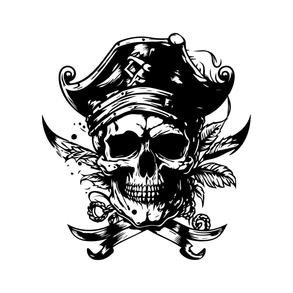 impresionante y amenazador mano dibujado línea Arte ilustración de un pirata cráneo, evocando un sentido de peligro y aventuras en el alto mares vector