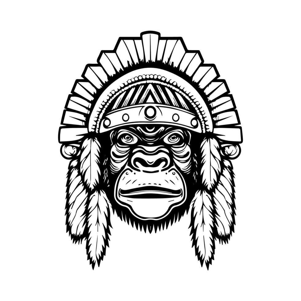 gorillas wearing Indian chief head accessories. A unique and bold addition to any design project vector