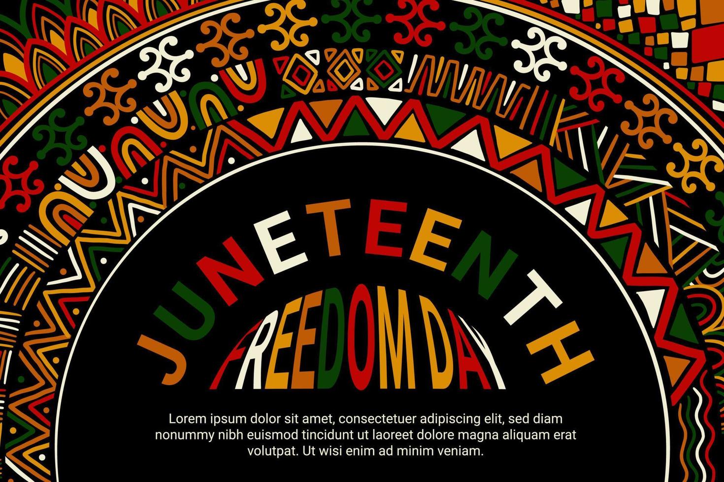 Abstract juneteenth freedom day background with colorful curved african pattern vector