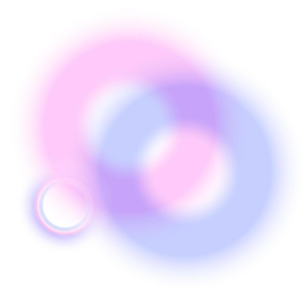 Holographic color distorted gradient rings composition isolated on transparent background. Vector lilac and pink blurred circle shapes with rainbow effect.