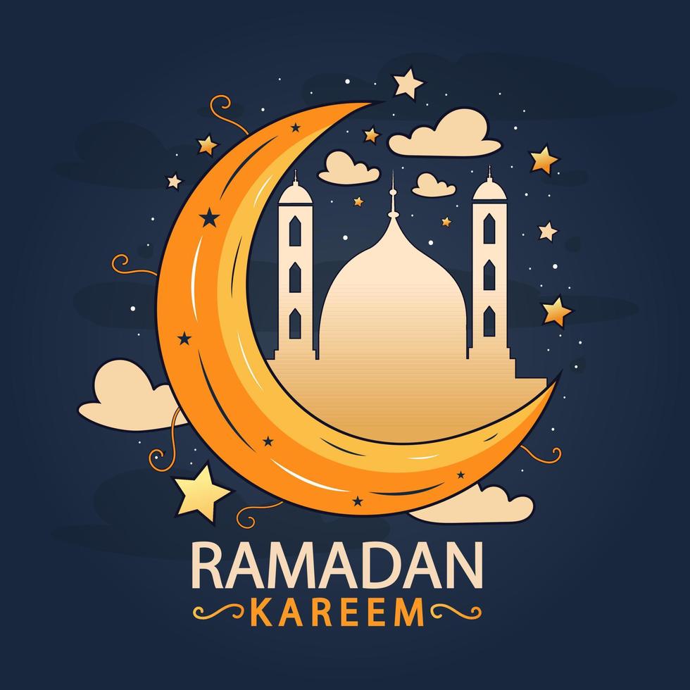 Hand drawn ramadan kareem illustration for the celebration of holy month Ramadan kareem vector