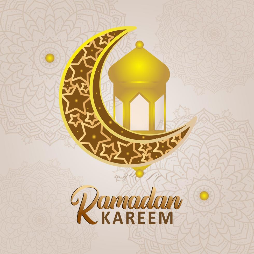 Islamic greeting ramadan kareem with beautiful lanterns and crescent moon vector